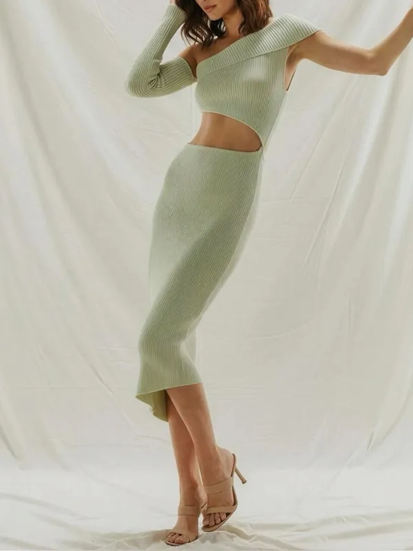 BAOBAB Botanico Ribbed Knit Asymmetrical Dress, Mantis, Medium - Image 2