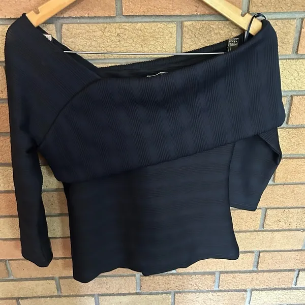 NWT Anthropologie X Blue Tassel Navy Shuler Off Shoulder Top Textured Size Small - Image 4