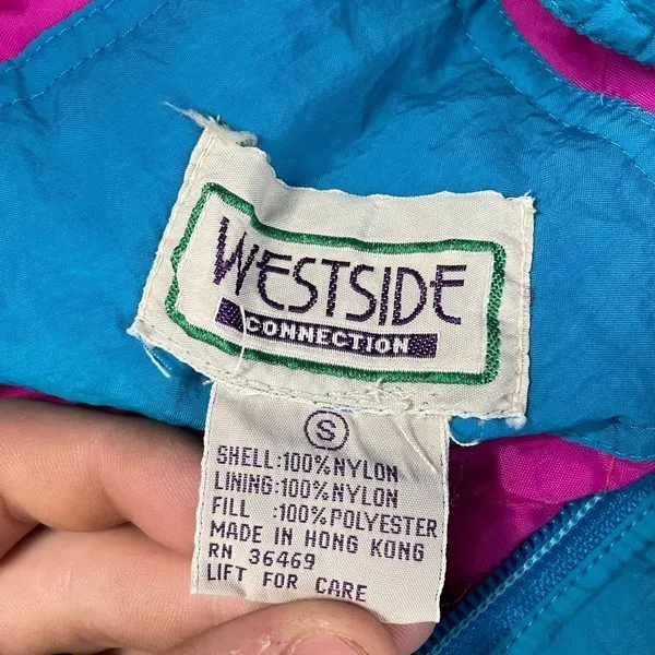 Vintage 90's‎ Nylon Cinch Waist Coat in Blue Size Small - Image 4