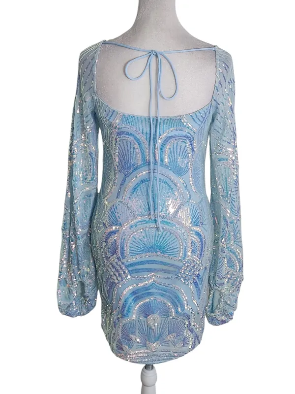 Velvi Light Blue Sequin Cocktail Dress Size Small Homecoming Dress - Image 3