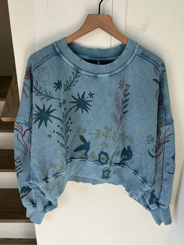 Free People Gaia Sweatshirt in Folk Combo Blue NWT - Image 2