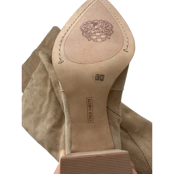 Vince Camuto Tan Suede Tall Block Heel Boots Womens 6.5W Extra Wide Calf - Image 6