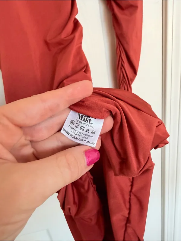 Tiger Mist NWT Rust Orange / Brown Mini Dress Ruched Open Back L - Image 5
