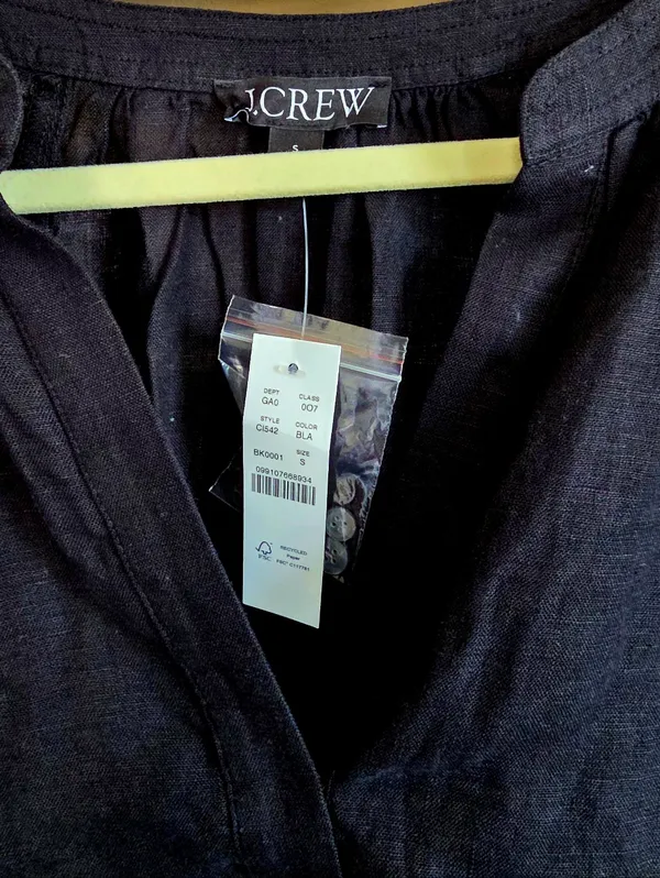 J.Crew black 100% linen Cabana top Open Placket V-neck Peasant - Image 2
