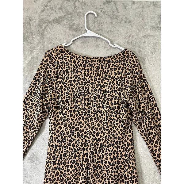 Isabel Maternity Leopard Print Ruched Side Dress Brown Black Long Sleeve Size M - Image 4