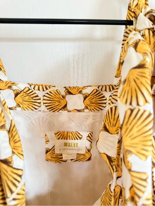 Anthropologie Maeve Tie Strap Yellow Seashell Mini Dress - Image 3