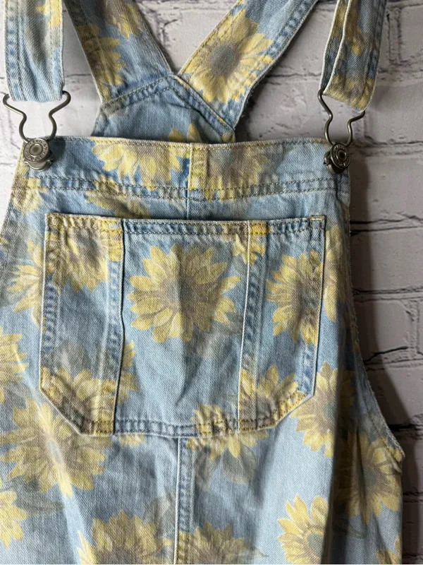 American eagle Sunflower Denim Overall Dress - Light Blue & Yellow small - Image 4