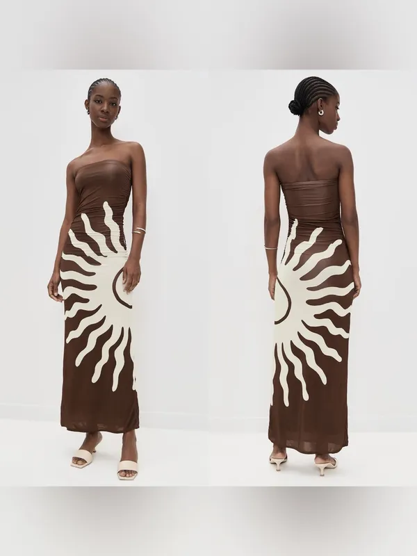 Cala de la Cruz Daphne Ruched Maxi Dress Sunburst Mocca Small - Image 2