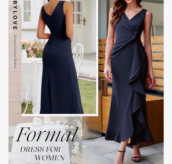 BeryLove Formal Evening Midi Ruffle Dress Navy Size 2XL New With Tag - Image 2
