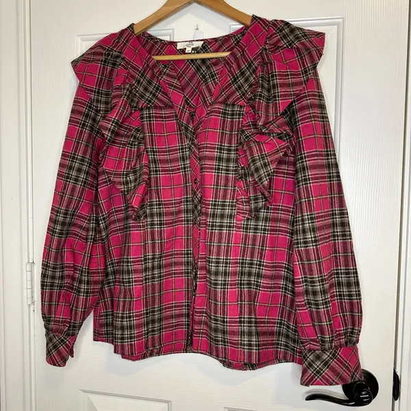 Entro Hot Pink Brown Wool Blend Latest Obsession Ruffle Top - Image 2