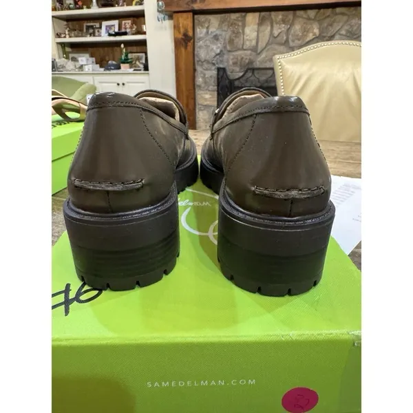 Sam Edelman Tully Alpine Green Shiny Slip On Chunky Lug Sole Loafers Size 7.5... - Image 5