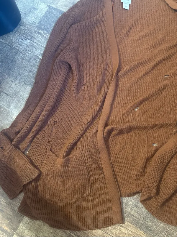 Daytrip Brown Open-Front Knit Cardigan Sweater - Image 4