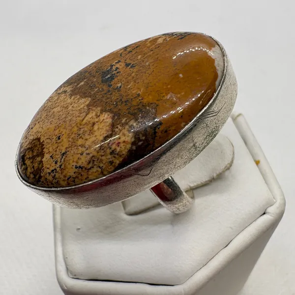 Vintage‎ Sterling Silver 925 Picture Jasper Oval Statement Ring Size 7 13.58g - Image 4