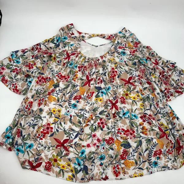 Entro Dress Womens S Floral Tunic Minidress Rayon Ruffle 3/4 Sleeve Cutout Boho - Image 10