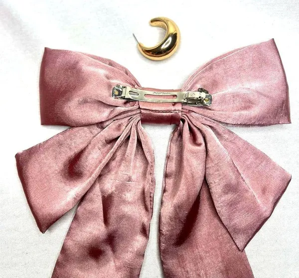 Women’s Dusty Pink Oversized Silky Soft Satin Elegant Hair Bow clip Coquette Y2K - Image 5