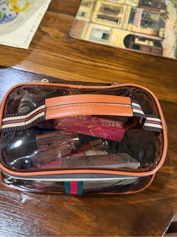 Clear Cosmetic Travel Bag with Pink Trim and Stripe Accent - Image 5