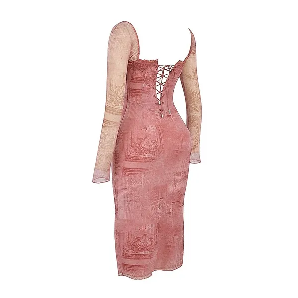 House of CB Seraphina Pink Print Corset Bodycon Midi Dress - Image 9