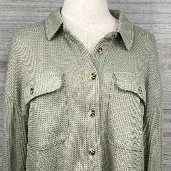 BETTER TOGETHER Button Down Waffle Knit Top Sage Green - Image 2