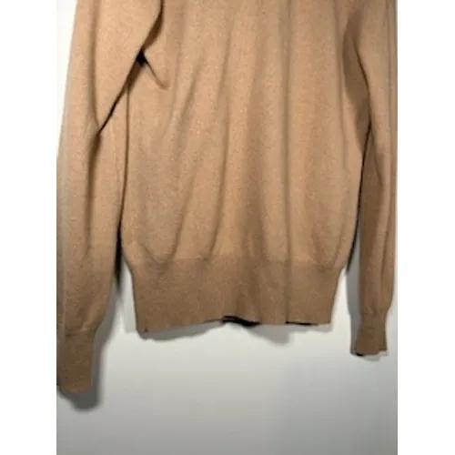 TORY BURCH Cashmere Quarter Zip Sweater S Tan‎ Gold Logo Pull Luxury Knit - Image 11