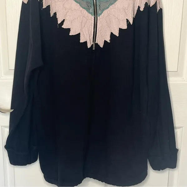 Free People Isla Pullover Oversized Sweatshirt Sz XL Quarter Zip Lace - Image 3