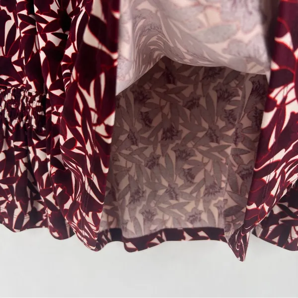 Ann Taylor Elegant Burgundy Floral Print Stretch Crepe Women's Bell Sleeve Top M - Image 5