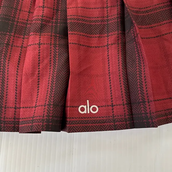 ALO Yoga Legacy Plaid Varsity Tennis Skirt Cranberry Black, S - Image 11