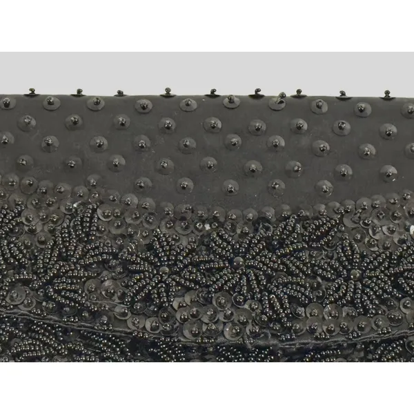 Vtg‎ Black Beaded Satin Evening Clutch Micro Bead Flowers Snap Close Hong Kong - Image 6