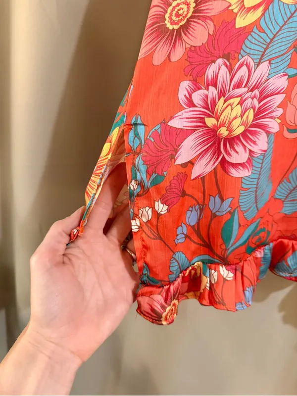 Umgee Loose Fit Floral Ruffle Button-Front Blouse - Image 3