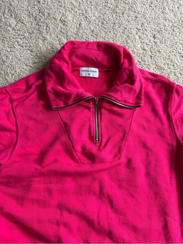 Cotton citizen revolve pink quarter zip long sleeve preppy sweatshirt sz medium - Image 4