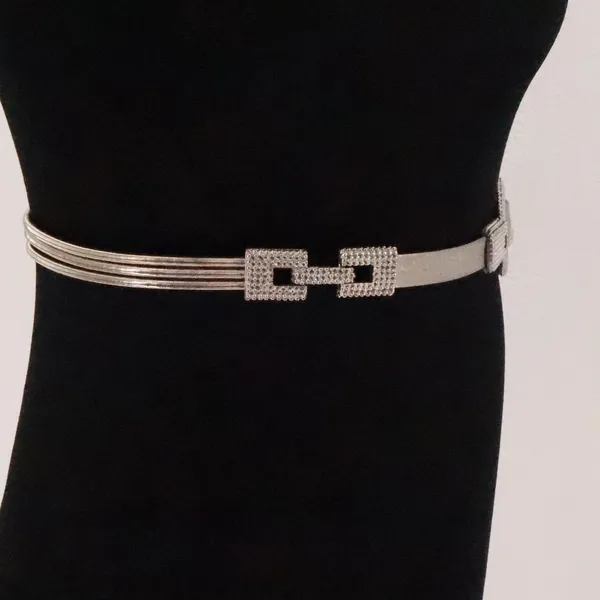 Vintage 80s‎ Chain Stretch Belt Womens Size S Silver Tone Metallic Glam Disco - Image 4