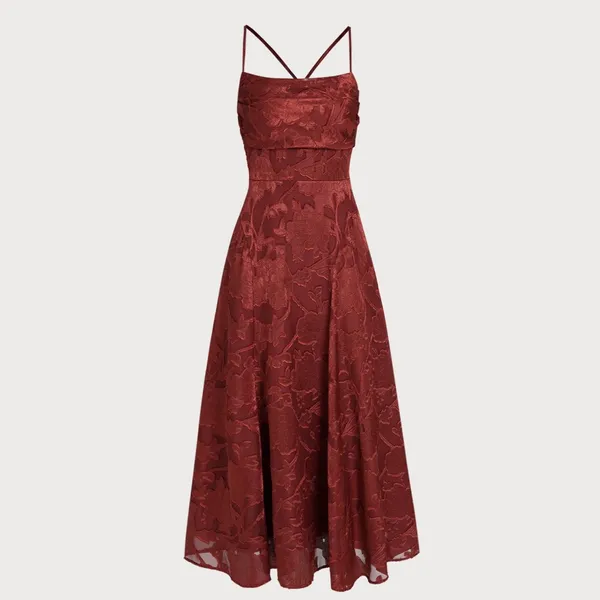 Rihoas Brick Red X Cross Floral Maxi Dress - Image 7