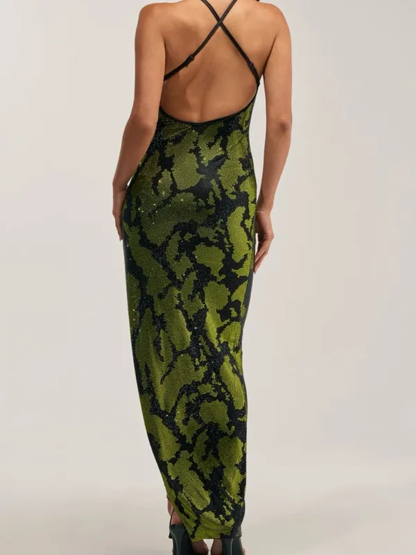 AKIRA Snakeskin Print sparkle gem luxury evening gown skit dress Medium - Image 6