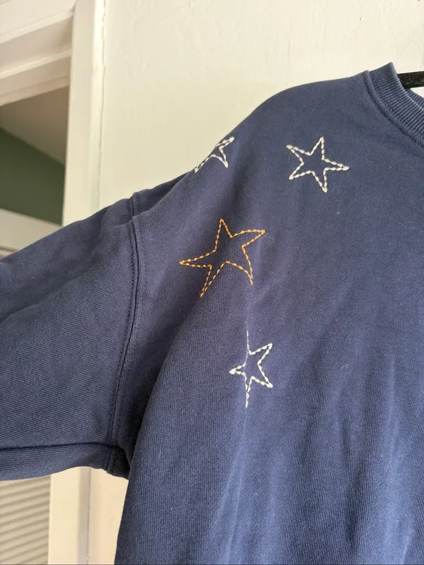 Pact Organic Cotton Star Embroidered Sweatshirt Womens Large Navy Patriotic Warm - Image 2