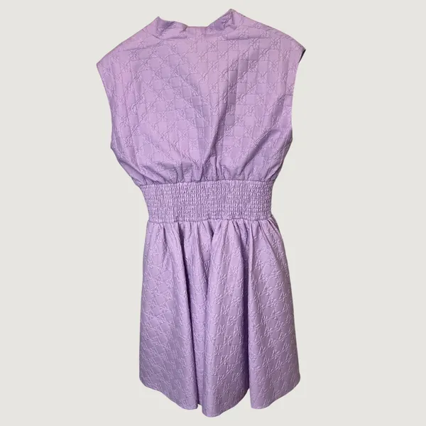 Entro Lavender Floral Checkerboard Zip Front Smocked Mini Dress D25862 Medium - Image 3