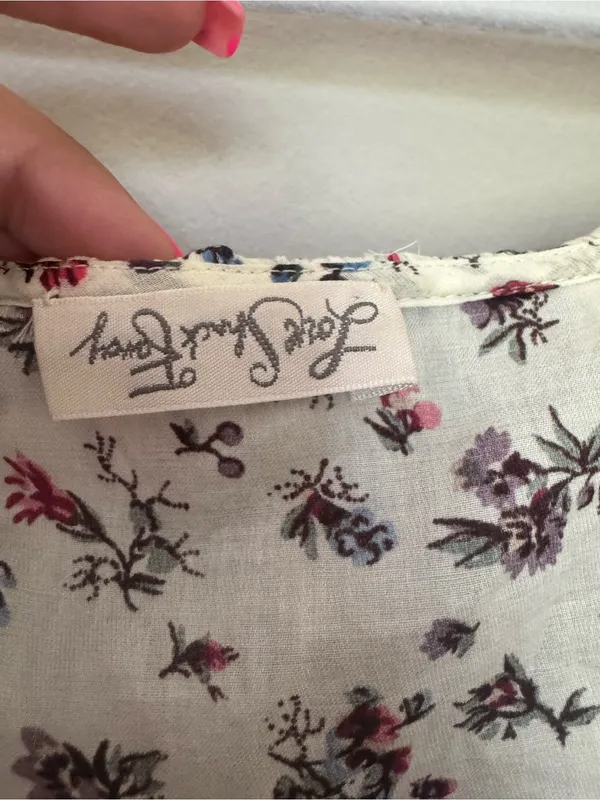 LoveShackFancy Cream Floral Blouse with Pink & Purple Blooms - Image 3