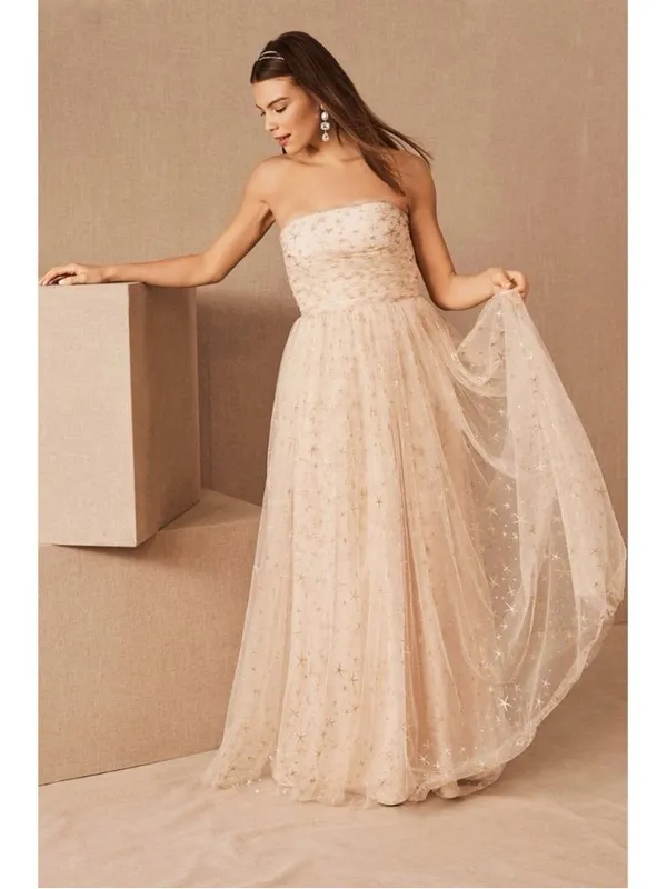 Joanna August • BHLDN Brenda Long Star Gown strapless champagne tulle glitter - Image 16