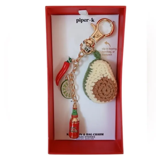 Betsey Johnson Piper K Knit Avocado Multi Charm Keychain Bag Purse Southwestern‎ NWT - Image 8
