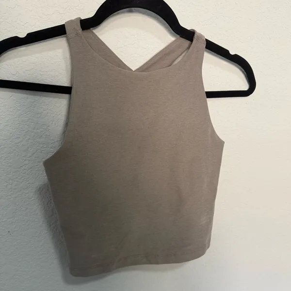 Beyond Yoga Spacedye Refocus Cropped Tank with Shelf Bra Birch Heather Beige XS - Image 4