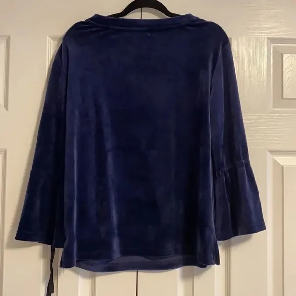Sanctuary Royal Blue Velvet Tie Bell Sleeve Top - Image 4