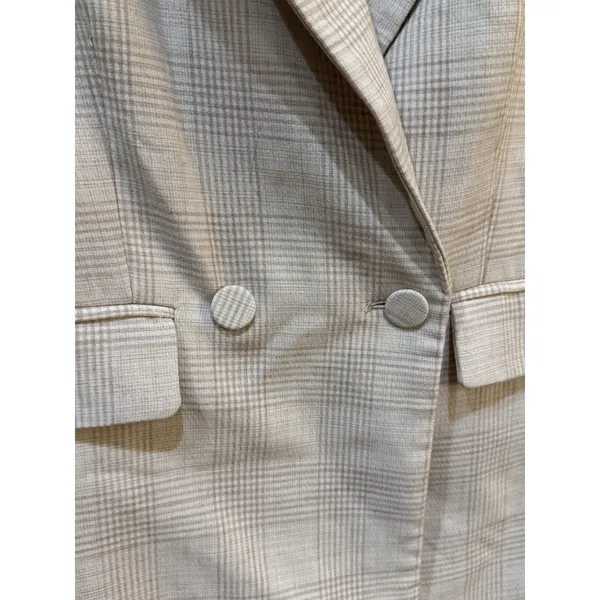 House of Harlow 1960 Plaid Cream & Tan Blazer Double Breasted Size Medium 90's - Image 5