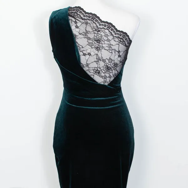 Lulus All The Luxe One Shoulder Green Velvet Lace Mini‎ Tulip Dress Womens XS - Image 7