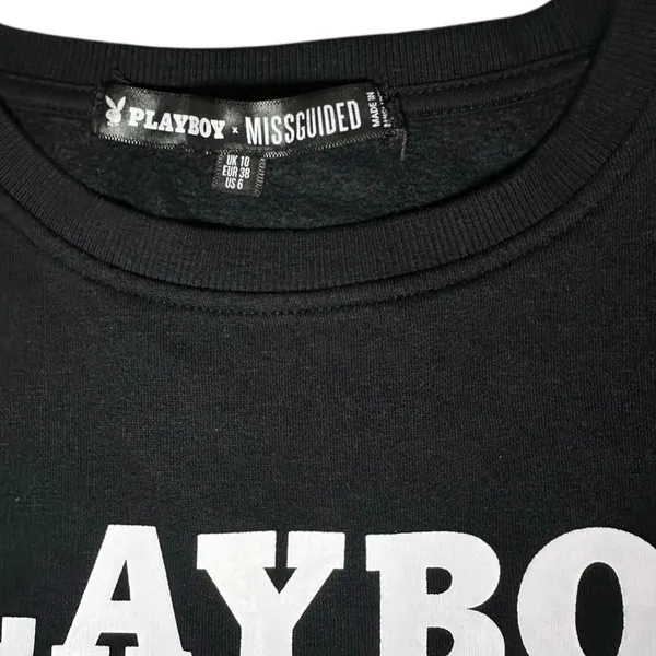Playboy x Missguided Cropped Black Fleece Pullover Streetwear Gorpcore Y2K US 6 - Image 4