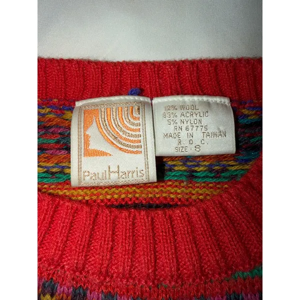 Vtg 80s 90s‎ Paul Harris Coogi Style Bright Geometric Pattern Knit Sweater Small - Image 3