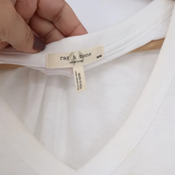 rag & bone T-Shirt Womens Medium V-Neck White Organic Pima Cotton Slub Good - Image 5