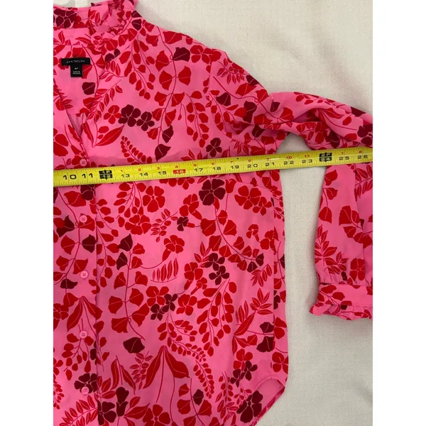 Ann Taylor Pink Floral Long Sleeve Blouse size MP - Image 5
