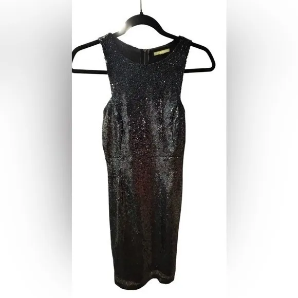 Gianni Bini Womens Black Sequin Sheath Mini Dress Sleeveless‎ Sparkly XS - Image 3