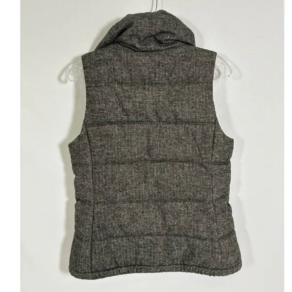 Old Navy Womens Gray Herringbone Puffer Vest Wool Blend Funnel Neck Small - Image 6