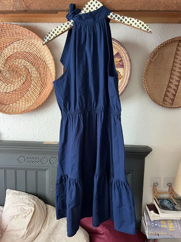 J.Crew Sz 8 Poplin Halter Neck Dress, Navy Blue Cute Summer Dress Classic Minima - Image 3