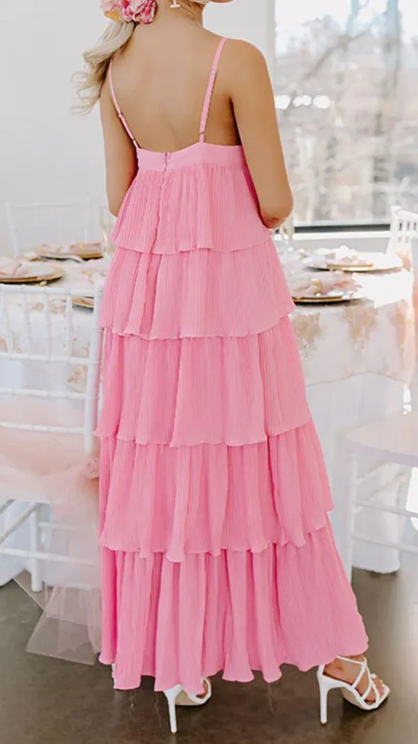 These Three Boutique Pink Pleated Ruffle Maxi Dress - Image 3