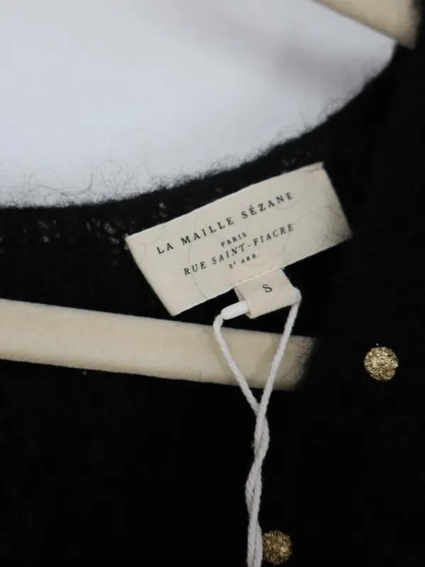 Sézane Lizy Cardigan Black Gold Metallic Dot Mohair Wool Blend Sweater Small - Image 6